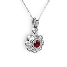 Elmas Çiçek Kolye - Beyaz zirkon ve garnet 18 ayar beyaz altın kolye (40 cm gümüş rolo zincir) #bxtp9z