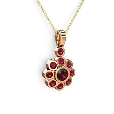 Elmas Çiçek Kolye - Rodolit garnet 18 ayar rose altın kolye (40 cm altın rolo zincir) #c62dsf