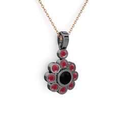 Elmas Çiçek Kolye - Kök yakut ve siyah zirkon 925 ayar siyah rodyum kaplama gümüş kolye (40 cm rose altın rolo zincir) #cb1e9p