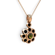 Elmas Çiçek Kolye - Siyah zirkon ve peridot 8 ayar rose altın kolye (40 cm rose altın rolo zincir) #cf20z5