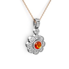 Elmas ve sitrin 8 ayar beyaz altın kolye (0.54 karat, 40 cm rose altın rolo zincir)