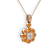 Elmas Çiçek Kolye - Sitrin ve beyaz zirkon 8 ayar rose altın kolye (40 cm rose altın rolo zincir) #cpqddp
