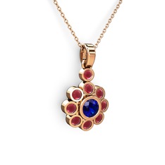 Kök yakut ve lab safir 14 ayar rose altın kolye (40 cm rose altın rolo zincir)