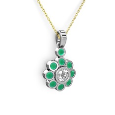 Kök zümrüt ve swarovski 14 ayar beyaz altın kolye (40 cm altın rolo zincir)