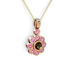 Pembe kuvars ve dumanlı kuvars 18 ayar rose altın kolye (40 cm altın rolo zincir)