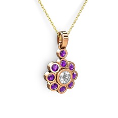 Elmas Çiçek Kolye - Ametist ve swarovski 14 ayar rose altın kolye (40 cm altın rolo zincir) #d2i17g