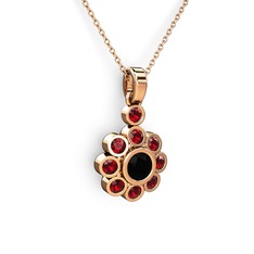 Garnet ve siyah zirkon 18 ayar rose altın kolye (40 cm rose altın rolo zincir)