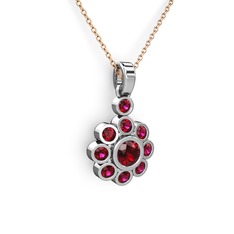Rodolit garnet ve garnet 18 ayar beyaz altın kolye (40 cm rose altın rolo zincir)