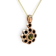 Siyah zirkon ve peridot 18 ayar rose altın kolye (40 cm altın rolo zincir)