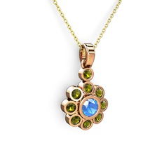Elmas Çiçek Kolye - Peridot ve akuamarin 8 ayar rose altın kolye (40 cm altın rolo zincir) #e8lrf2