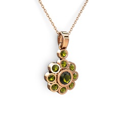 Elmas Çiçek Kolye - Peridot 18 ayar rose altın kolye (40 cm rose altın rolo zincir) #edf80j
