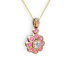 Elmas Çiçek Kolye - Pembe kuvars ve beyaz zirkon 14 ayar rose altın kolye (40 cm altın rolo zincir) #ejfgrr
