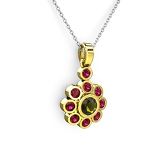 Elmas Çiçek Kolye - Rodolit garnet ve peridot 18 ayar altın kolye (40 cm beyaz altın rolo zincir) #endh87