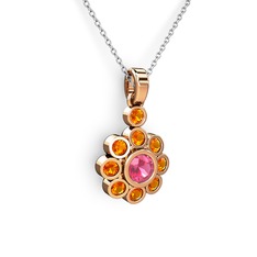 Elmas Çiçek Kolye - Sitrin ve pembe kuvars 925 ayar rose altın kaplama gümüş kolye (40 cm beyaz altın rolo zincir) #ex9pit