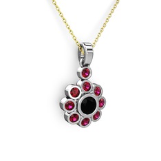 Rodolit garnet ve siyah zirkon 8 ayar beyaz altın kolye (40 cm altın rolo zincir)