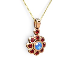 Elmas Çiçek Kolye - Garnet ve akuamarin 8 ayar rose altın kolye (40 cm altın rolo zincir) #ff2wt9