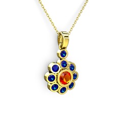 Elmas Çiçek Kolye - Lab safir ve sitrin 18 ayar altın kolye (40 cm altın rolo zincir) #g4qi9m