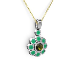 Elmas Çiçek Kolye - Kök zümrüt ve peridot 8 ayar beyaz altın kolye (40 cm altın rolo zincir) #g57llt