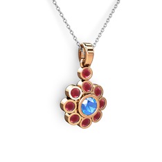 Kök yakut ve akuamarin 14 ayar rose altın kolye (40 cm beyaz altın rolo zincir)