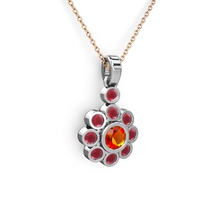 Elmas Çiçek Kolye - Kök yakut ve sitrin 925 ayar gümüş kolye (40 cm rose altın rolo zincir) #gvkas4