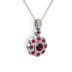Elmas Çiçek Kolye - Kök yakut ve rodolit garnet 14 ayar beyaz altın kolye (40 cm rose altın rolo zincir) #h04xh7