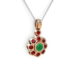 Elmas Çiçek Kolye - Garnet ve kök zümrüt 18 ayar rose altın kolye (40 cm gümüş rolo zincir) #h8shrn