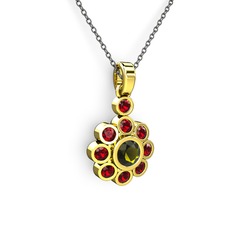 Elmas Çiçek Kolye - Garnet ve peridot 925 ayar altın kaplama gümüş kolye (40 cm gümüş rolo zincir) #hclod6
