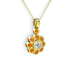 Elmas Çiçek Kolye - Sitrin ve swarovski 925 ayar altın kaplama gümüş kolye (40 cm altın rolo zincir) #hdljme