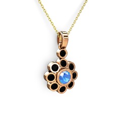 Elmas Çiçek Kolye - Siyah zirkon ve akuamarin 18 ayar rose altın kolye (40 cm altın rolo zincir) #hqi3ao
