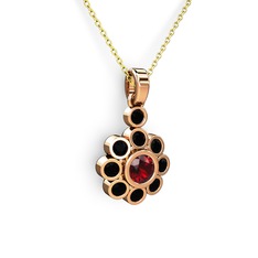 Siyah zirkon ve garnet 14 ayar rose altın kolye (40 cm altın rolo zincir)