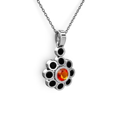 Elmas Çiçek Kolye - Siyah zirkon ve sitrin 8 ayar beyaz altın kolye (40 cm gümüş rolo zincir) #ieyl8f