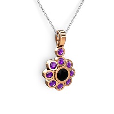 Ametist ve siyah zirkon 14 ayar rose altın kolye (40 cm beyaz altın rolo zincir)