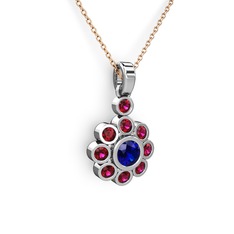 Elmas Çiçek Kolye - Rodolit garnet ve lab safir 925 ayar gümüş kolye (40 cm gümüş rolo zincir) #ionnh4