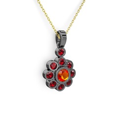 Garnet ve sitrin 925 ayar siyah rodyum kaplama gümüş kolye (40 cm altın rolo zincir)