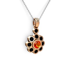 Elmas Çiçek Kolye - Siyah zirkon ve sitrin 925 ayar rose altın kaplama gümüş kolye (40 cm beyaz altın rolo zincir) #iusoyd