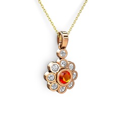 Elmas Çiçek Kolye - Swarovski ve sitrin 14 ayar rose altın kolye (40 cm altın rolo zincir) #izecax