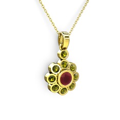 Peridot ve kök yakut 925 ayar altın kaplama gümüş kolye (40 cm altın rolo zincir)