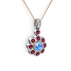 Rodolit garnet ve akuamarin 18 ayar beyaz altın kolye (40 cm rose altın rolo zincir)