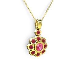 Elmas Çiçek Kolye - Kök yakut ve pembe kuvars 18 ayar altın kolye (40 cm altın rolo zincir) #jijq6r
