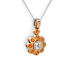 Elmas Çiçek Kolye - Sitrin ve elmas 14 ayar rose altın kolye (0.5 karat, 40 cm beyaz altın rolo zincir) #jwuy2z