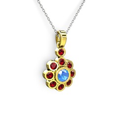 Elmas Çiçek Kolye - Garnet ve akuamarin 8 ayar altın kolye (40 cm beyaz altın rolo zincir) #k54p03