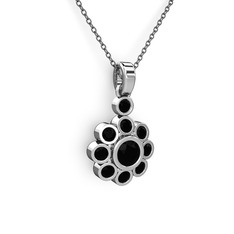 Elmas Çiçek Kolye - Siyah zirkon 925 ayar gümüş kolye (40 cm gümüş rolo zincir) #k5cj13
