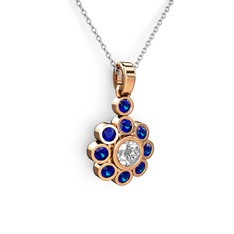 Elmas Çiçek Kolye - Lab safir ve elmas 18 ayar rose altın kolye (0.5 karat, 40 cm beyaz altın rolo zincir) #klhikp