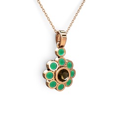 Elmas Çiçek Kolye - Kök zümrüt ve dumanlı kuvars 8 ayar rose altın kolye (40 cm rose altın rolo zincir) #klvv41