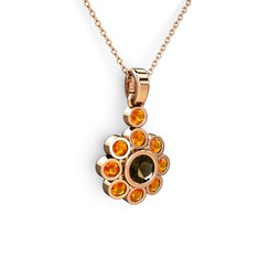 Sitrin ve dumanlı kuvars 8 ayar rose altın kolye (40 cm rose altın rolo zincir)