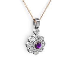 Elmas Çiçek Kolye - Swarovski ve ametist 14 ayar beyaz altın kolye (40 cm rose altın rolo zincir) #kt51hn