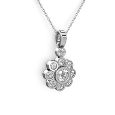Elmas Çiçek Kolye - Pırlanta ve swarovski 8 ayar beyaz altın kolye (0.54 karat, 40 cm gümüş rolo zincir) #ktbqd0