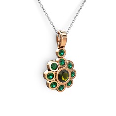 Yeşil kuvars ve peridot 18 ayar rose altın kolye (40 cm beyaz altın rolo zincir)