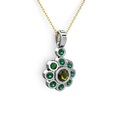 Elmas Çiçek Kolye - Yeşil kuvars ve peridot 18 ayar beyaz altın kolye (40 cm gümüş rolo zincir) #l1nam5