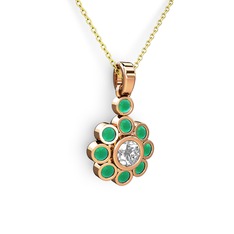 Kök zümrüt ve swarovski 18 ayar rose altın kolye (40 cm gümüş rolo zincir)